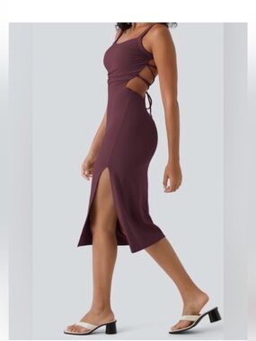 Halara SoftlyZero™ Airy Ruched Lace Up Bodycon Midi Casual Dressing BNWT L